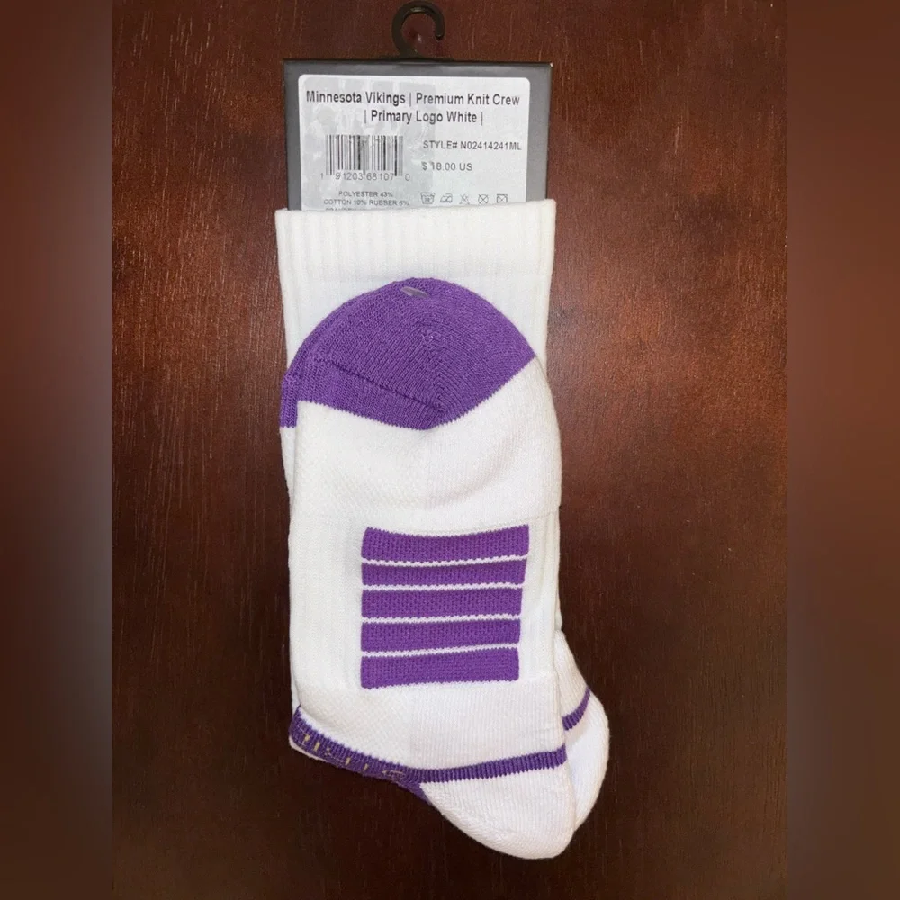 MINNESOTA VIKINGS STRIDELINE CREW SOCKS NWT MEN’S SHOE SIZE 8-12